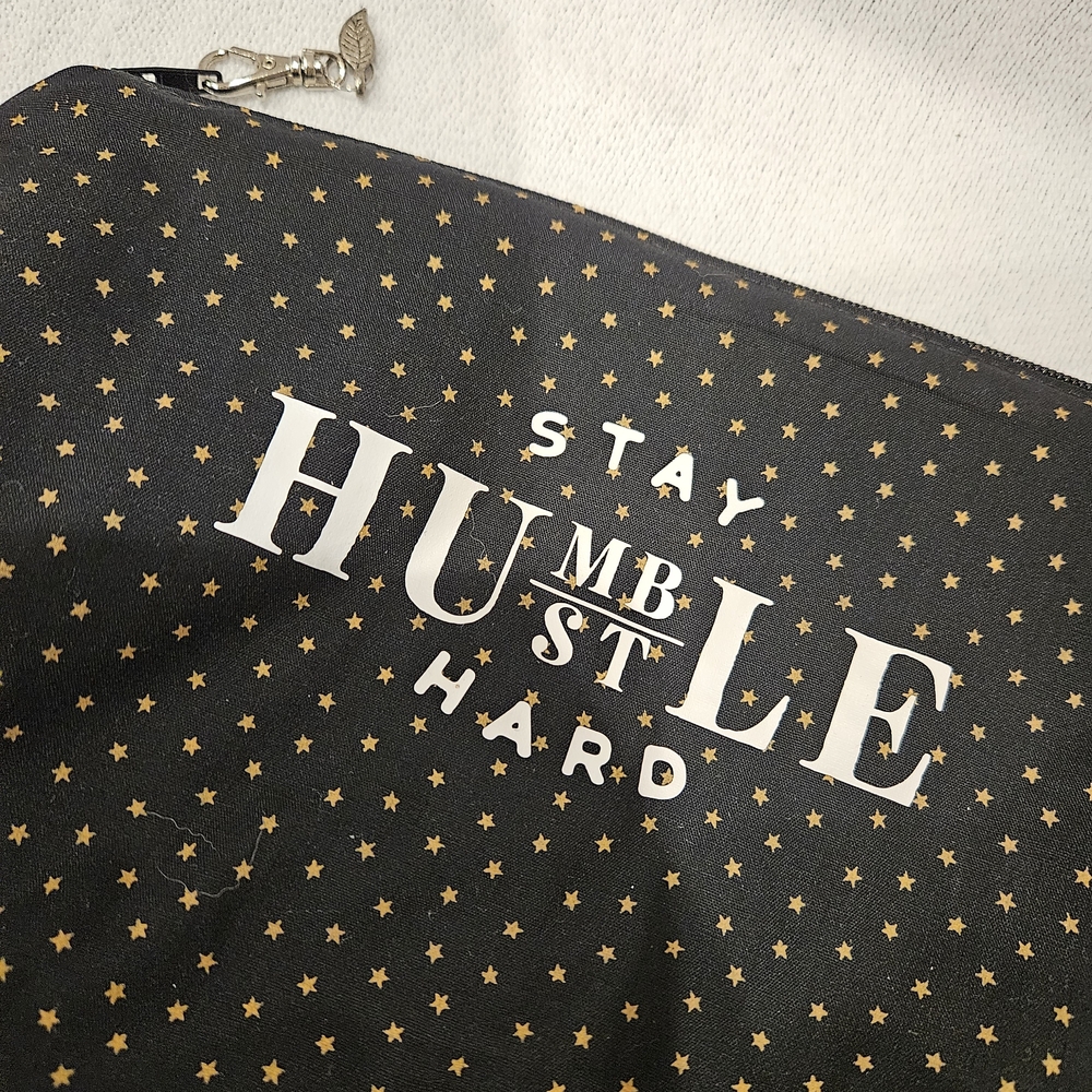 Black and Gold Star Patterned Pouch W Novelty Quote